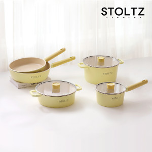 10. [STOLTZ] 슈톨츠 레몬머랭 IH 쿡웨어 5종 A (편수18cm+양수24cm+전골24cm+프24cm+궁중28cm)