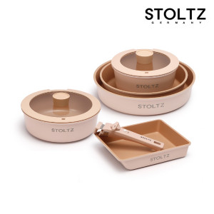 6. [STOLTZ] 슈톨츠 로제 IH 매직 쿡웨어 8P (냄비18cm+궁중팬22cm+프24,28cm+사각팬+유리뚜껑18,22cm+멀티핸들)