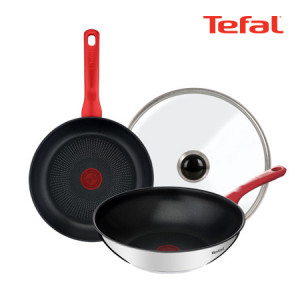 7. [Tefal] 테팔 스테인리스 스틸 에디션 레드 IH 프라이팬 3종 세트 (프라이팬28cm+궁중팬28cm+유리뚜껑28cm)