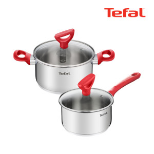 39. [Tefal] 테팔 스테인리스 스틸 에디션 레드 IH 냄비 2종 세트 (편수16cm+양수18cm)