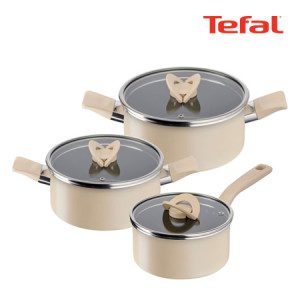 45. [Tefal] 테팔 IH 블라썸 베이지 냄비 3종 세트 (편수18cm+양수20,24cm)