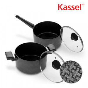 3. [Kassel] 카셀 블랙 엠보 IH 인덕션 냄비 2종세트 (편수냄비 18cm + 양수냄비 20cm)