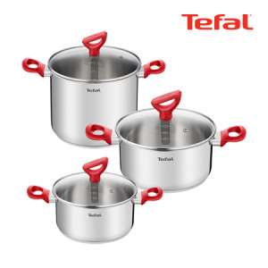 42. [Tefal] 테팔 스테인리스 스틸 에디션 레드 인덕션 냄비 3종 세트 (양수20,24+곰솥22)