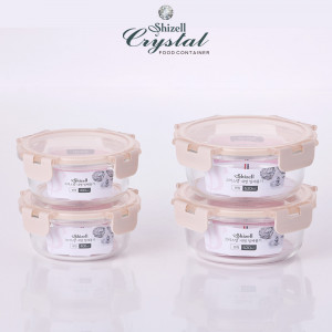 7. [Shizell] 쉬젤 크리스탈 내열밀폐용기 원형 4종세트 (400ml*2ea, 620ml*2ea)