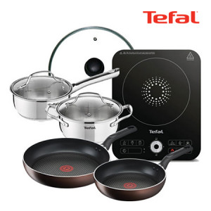 34. [Tefal] 테팔 스피디 1구 인덕션 전기레인지+초콜릿 티타늄 프로 프라이팬 24cm+28cm+스텐 냄비 스페셜 2종 세트(편수 16cm+양수 18cm)+유리뚜껑 28cm