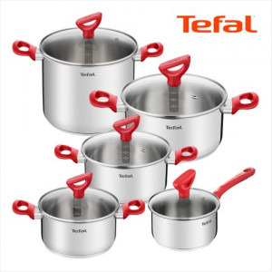 32. [Tefal] 테팔 스틸 에디션 레드 인덕션 냄비 5종 세트 (편수16+양수18,20,24+곰솥22)