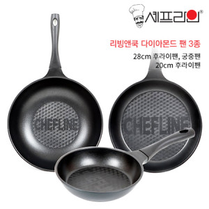 42. [CHEFLINE] 셰프라인 리빙앤쿡 다이아몬드 주물 프라이팬 3종 세트 (인덕션불가)