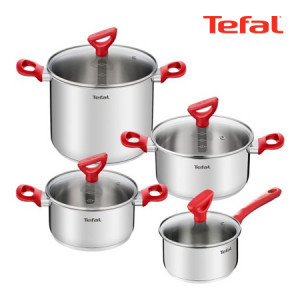 43. [Tefal] 테팔 스틸 에디션 레드 인덕션 냄비 4종 세트 (편수16+양수18,20+곰솥22)