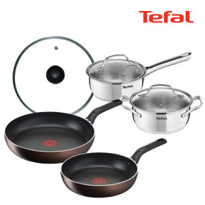 16. [Tefal] 테팔 인덕션 초콜릿 티타늄 프로 프라이팬 2종(24+28cm)+스텐 냄비 스페셜 2종 세트(편수 16cm+양수 18cm)+유리뚜껑 28cm세트