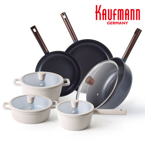 9. [Kaufmann] 카우프만 가디언 IH 주방 10P 세트 G형 (편수18cm+양수20cm+전골20cm+프20,28cm+궁28cm+유리뚜껑28cm)