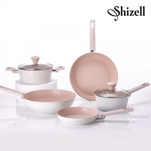 21. [Shizell] 쉬젤 핑크스노우 IH 쿡웨어 5종 세트 (프라이팬20,28cm+궁중팬28cm+편수18cm+양수20cm)