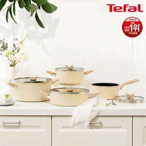 5.[Tefal] 테팔 IH 블라썸 베이지 냄비 4종 세트 (편수18cm+양수20,24cm+전골24cm)