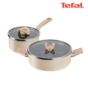 8.[Tefal] 테팔 IH 블라썸 베이지 냄비 2종 세트 (편수18cm+전골24cm)