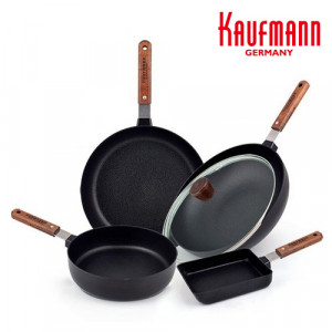 58. [Kaufmann] 카우프만 메이플 IH 단조 프라이팬 5P 세트_팬28cm+궁중팬28cm+사각팬18cm+전골팬24cm+유리뚜껑28cm