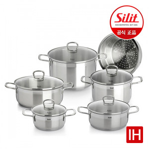 60. [Silit] 실리트 실리썸 프리모 스텐 냄비 5종+찜기 세트_낮은양수16,20,24cm+높은양수20,24cm+뚜껑5p+찜기24cm (16,20,24L+20,24H+찜기)(