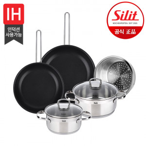 41. [Silit] 실리트 실리썸 롬바르디아 IH 냄비&프라이팬 5종 세트 (낮은양수16,20cm+찜기20cm+프24,28cm)