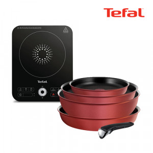 43. [Tefal] 테팔 스피디 1구 인덕션 레인지+매직핸즈 IH 로즈 서프라이즈 트라이미 (프라이팬 20,24,28cm + 볶음팬26cm+손잡이)