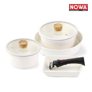 20. [NOWA] 노와 IH 쿡웨어 7P 세트 (냄비18,20cm+유리뚜껑18,20cm+프라이팬26cm+사각계란말이팬+멀티핸들)_화이트