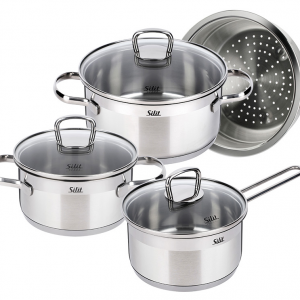 38. [Silit] 실리트 실리썸 롬바르디아 IH 냄비 4종 세트 (편수16cm+낮은양수16,20cm+찜기20cm)